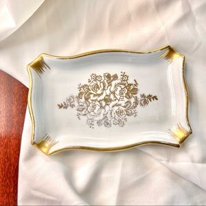 Vintage French hand painted jewelry dish